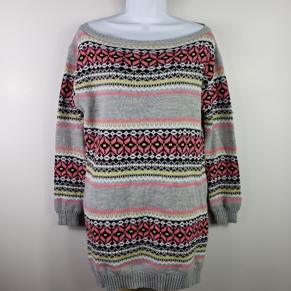 Club L Sweater Womens 12 Boat Neck Acrylic Gray Pink